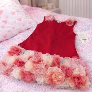 Elegant Red Floral Kids Dress